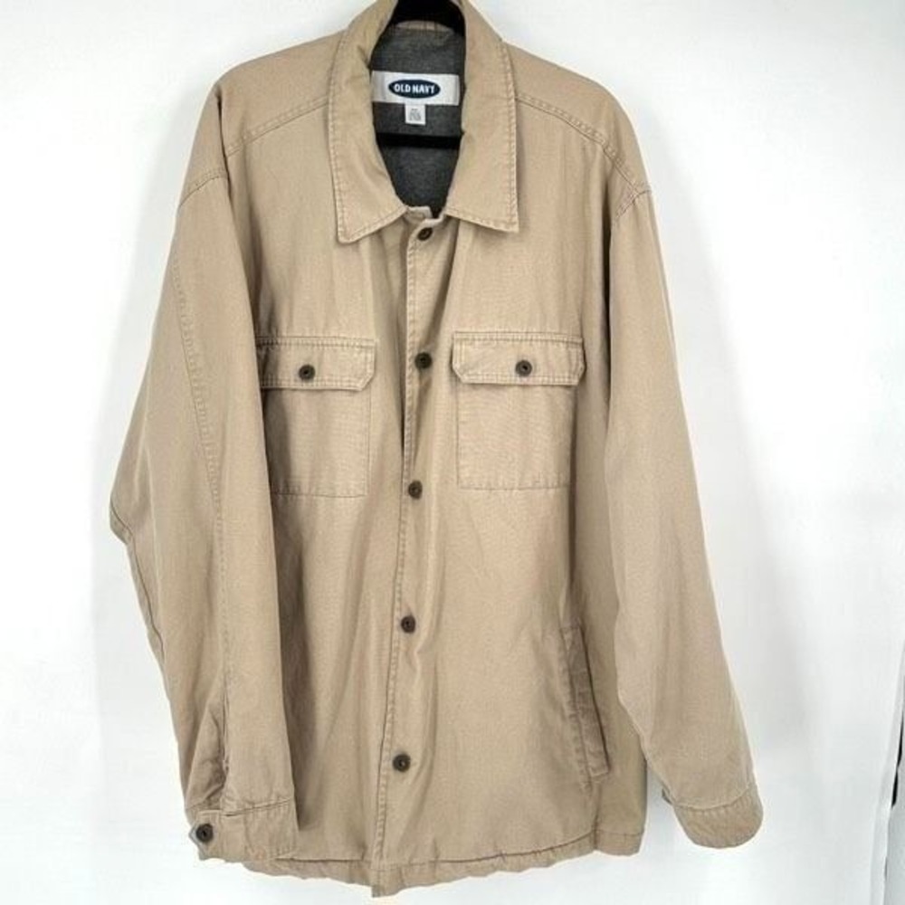 Vintage 90s Old Navy Mens Fleece Lined Button Down Barn Coat Jacket Tan Size 2XL